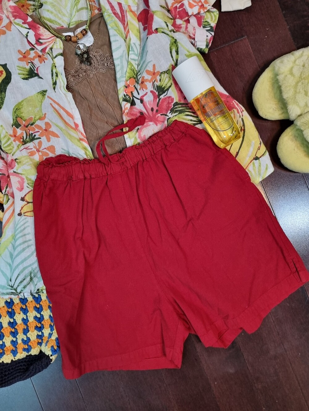 Made In Nepal | Brand New Rust Red 100% Cotton Shorts With Drawstring Waist